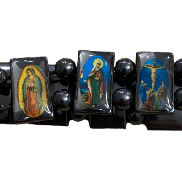 Stretchy Religious Catholic Christian Bracelet Beads Images Mary Jesus Judas - Picture 5 of 8